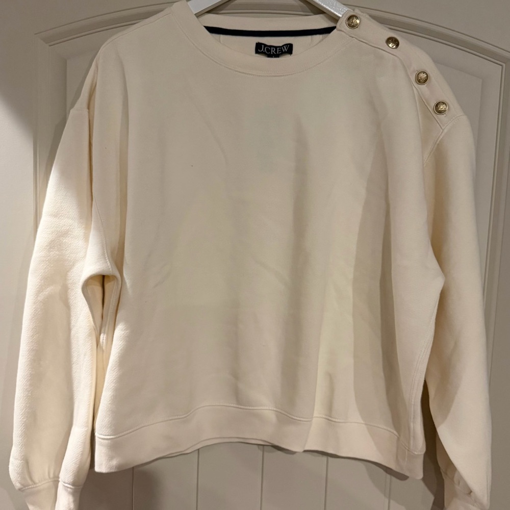 NWT  J.Crew Cream Sweatshirt with Gold Button Accents